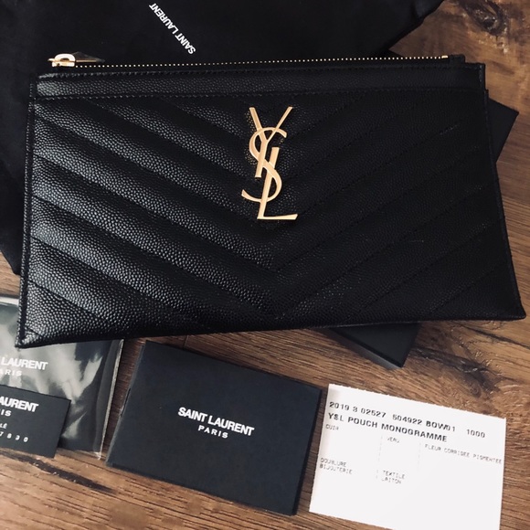 Yves Saint Laurent-AUTHENTIC (NWT/Box) Black Leather & Gold Hardware CLUTCH - Picture 13 of 16